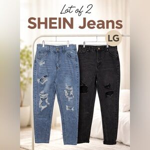 SHEIN Blue and Black Distressed Boyfriend Jeans